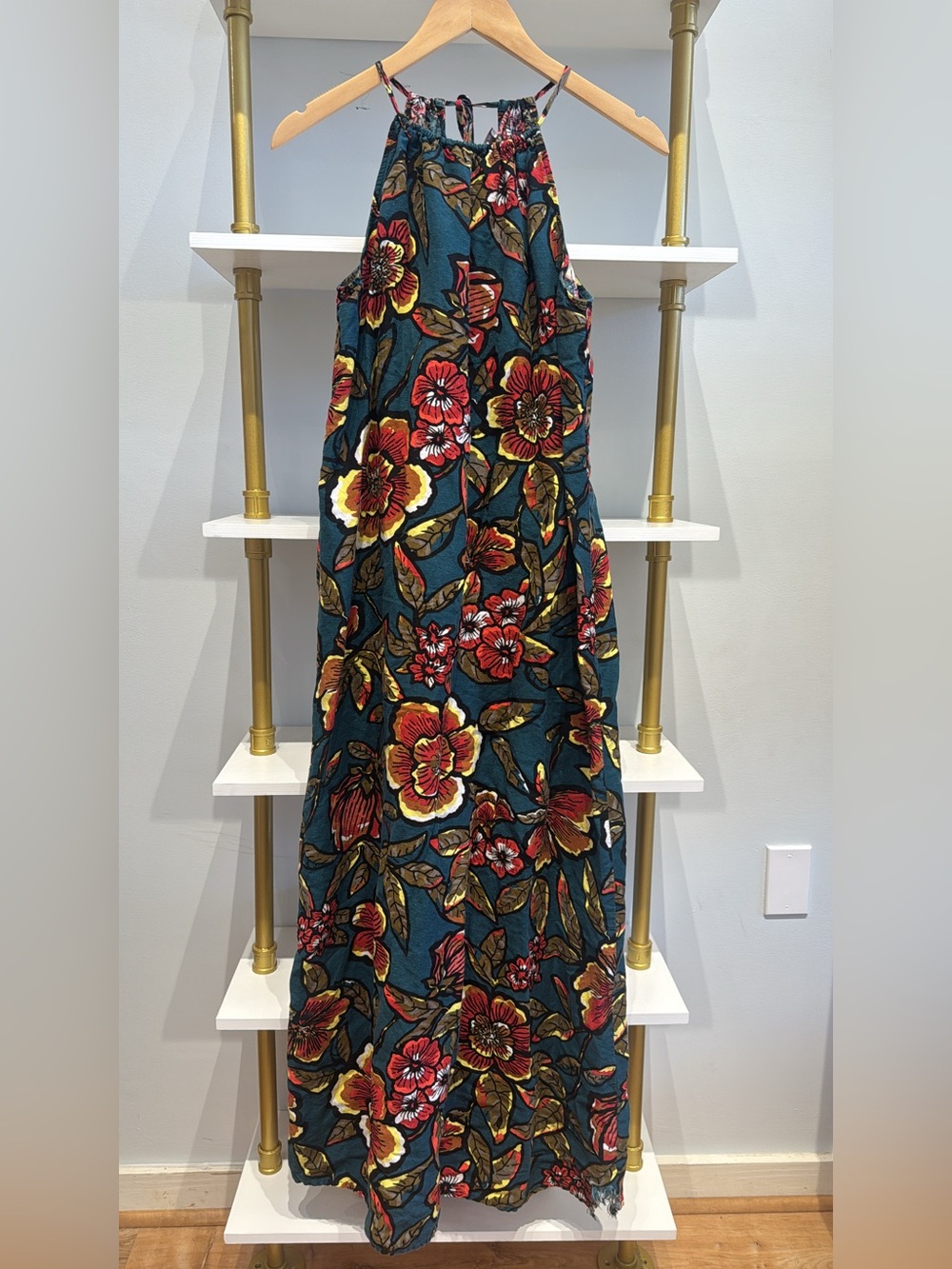 LOFT Floral Halter Dress in Teal, Red, Yellow
